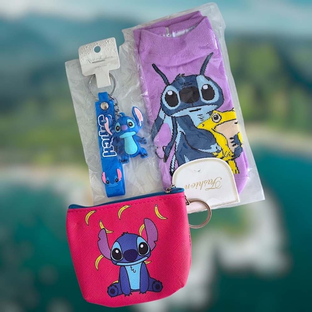 Disney Stitch Accessory Set - Coin Purse, Socks & Character Bag Charm / Keychain